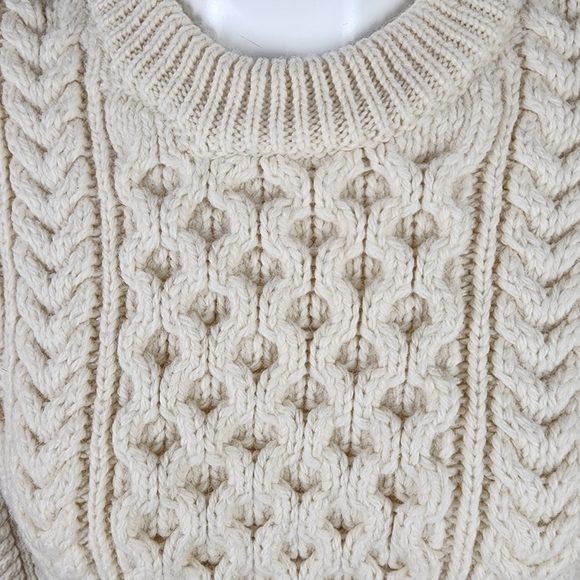Irelandseye Cara Crew Neck 100% Virgin Wool Cream Size Small Fisherman - Picture 6 of 14
